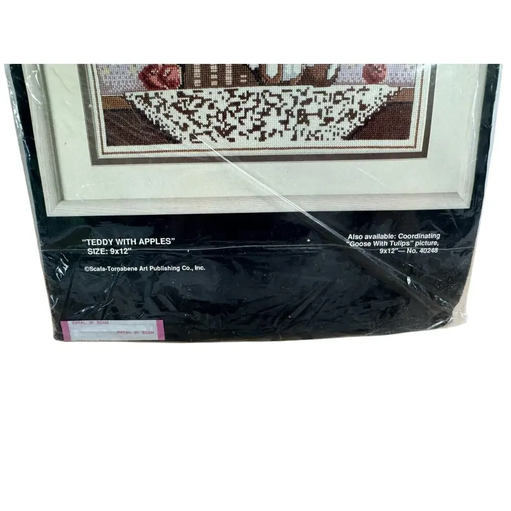 BUCILLA Vintage Teddy With Apples #40247 New Opened Counted Cross Stitch Kit